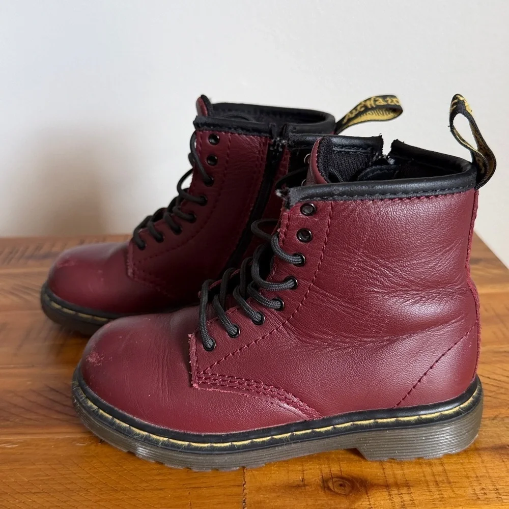 Dr. Martens Youth Boy’s or Girl’s Maroon Ankle Boot With Side Zipper